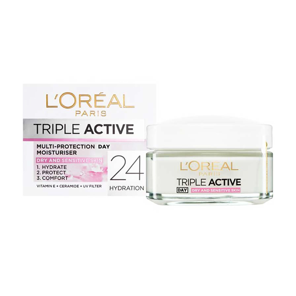 ژل کرم آبرسان روز پوست های خشک و حساس لورال تریپل اکتیو (Loreal)