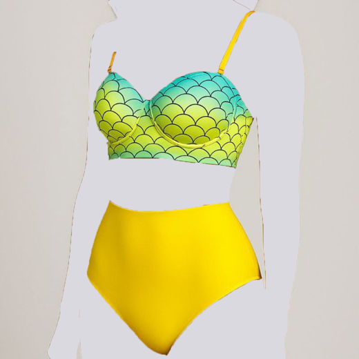 مایو زنانه دو تکه کاپدار مرمید (Mermaid)