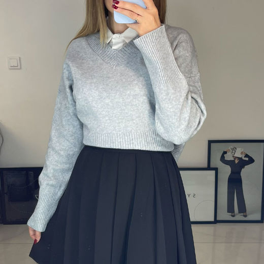 بافت زنانه کراپ طوسی Fall 12