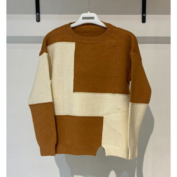 بافت زنانه یقه گرد کرم قهوه‌ای Fall 46