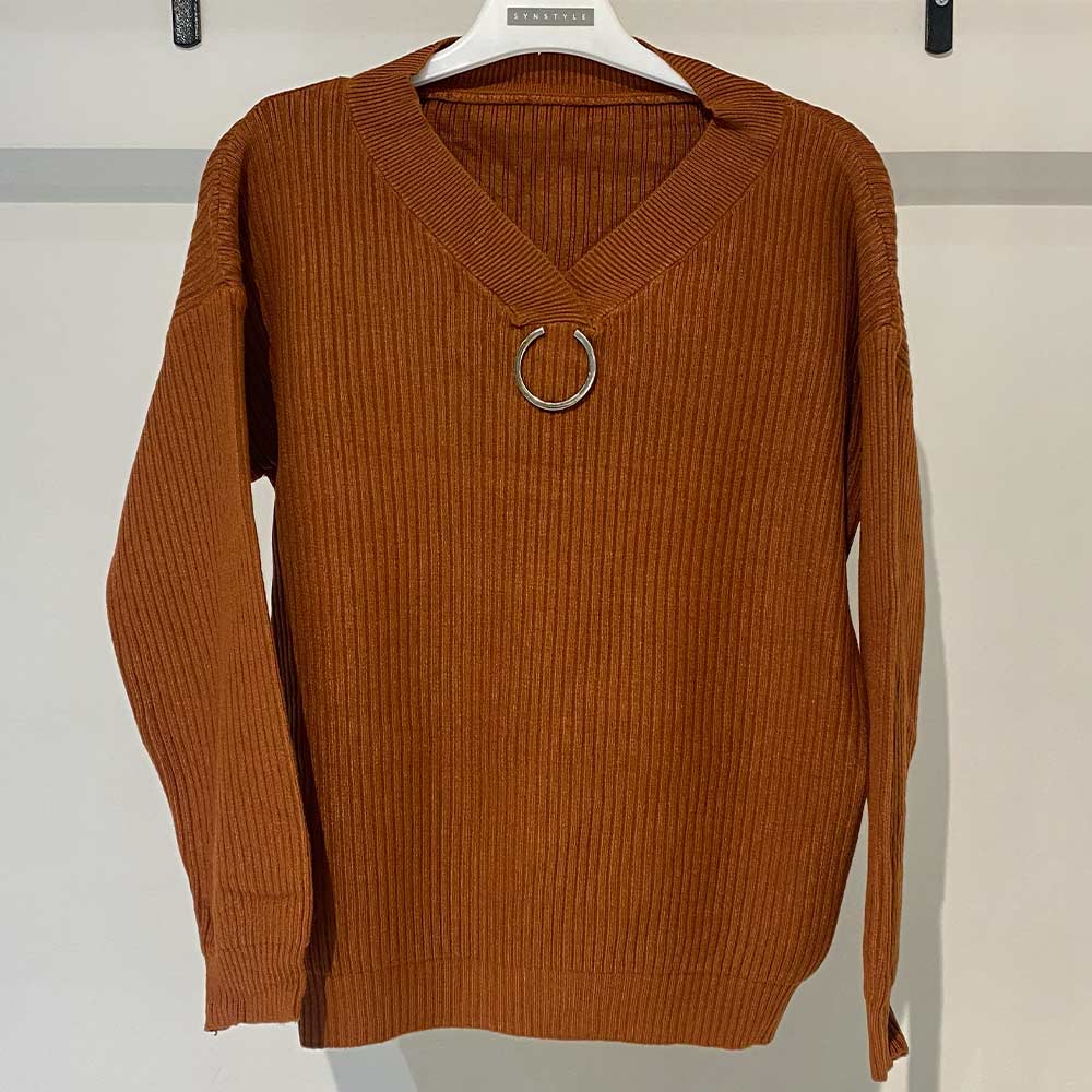 بافت زنانه آجری با اکسسوری حلقه Fall 50