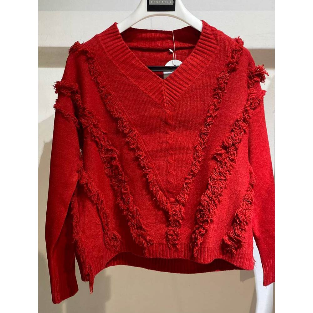 بافت زنانه یقه هفتی قرمز Fall 70