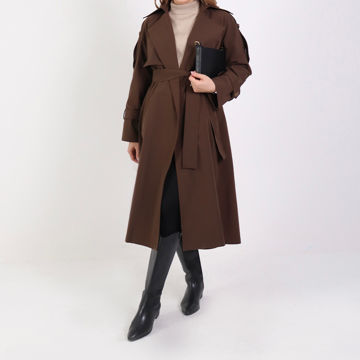 بارانی زنانه‌ بلند کتان کجراه موانا (Moana) سین استایل