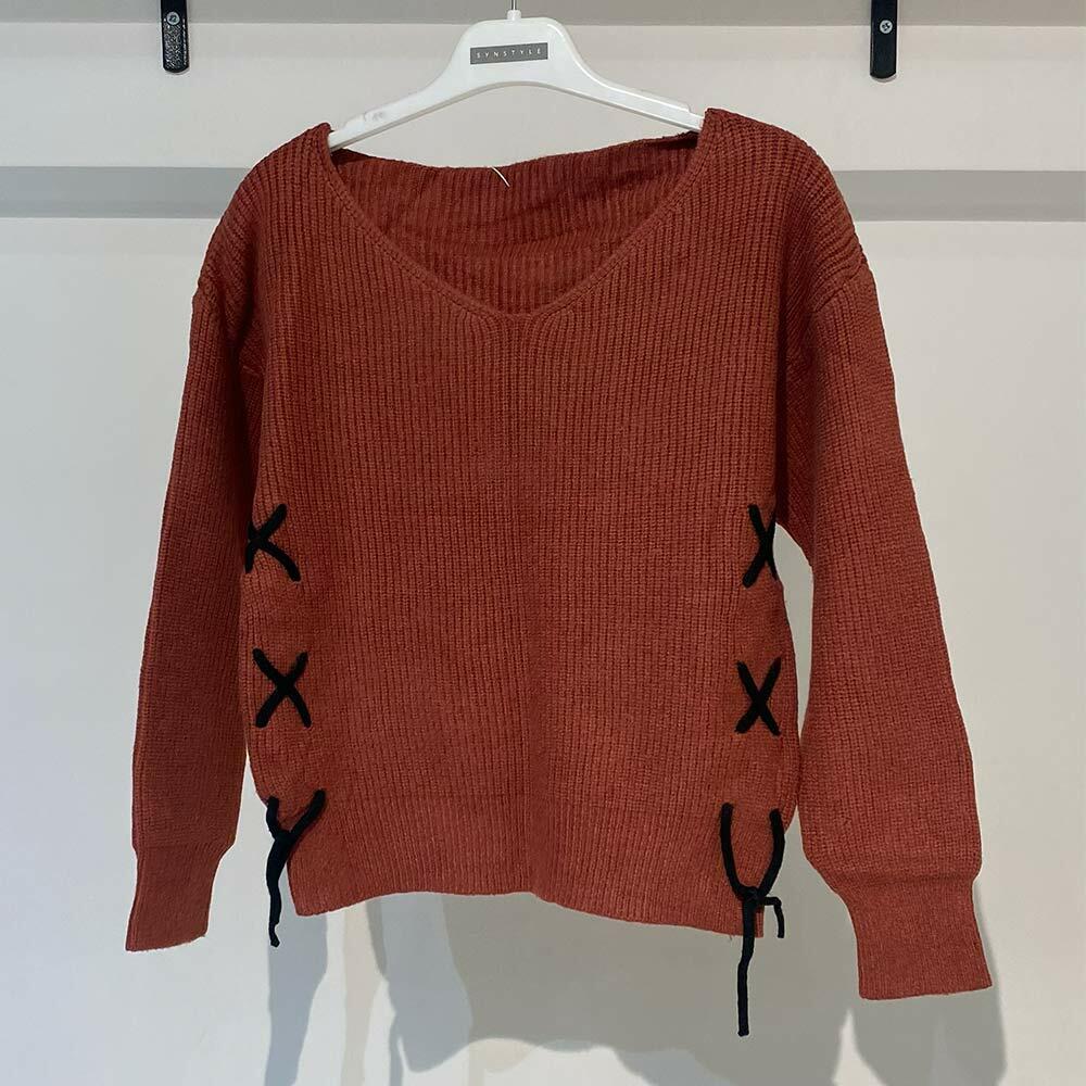 بافت زنانه یقه هفتی آجری Fall 37