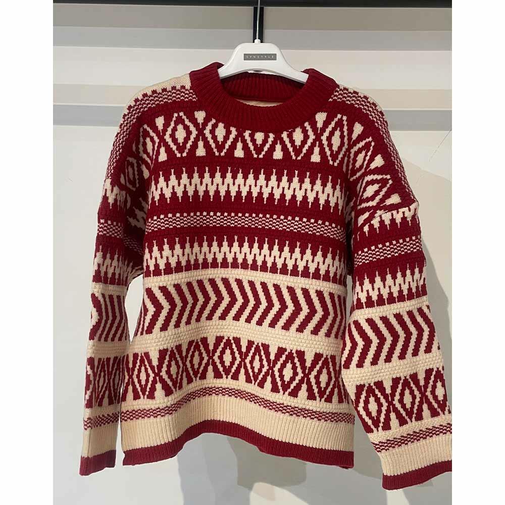 بافت زنانه یقه گرد زرشکی کریسمسی Fall 29