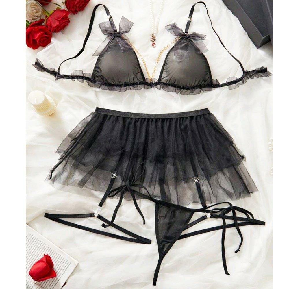 ست لباس زیر زنانه سه تکه توری هارنی (Harni)