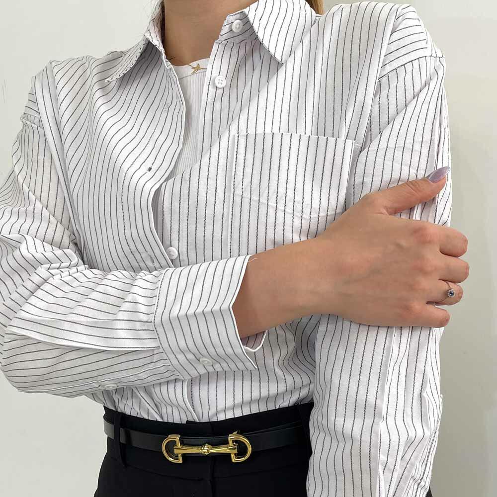 شومیز زنانه لینن راه راه مرلین (Merlin) سین استایل