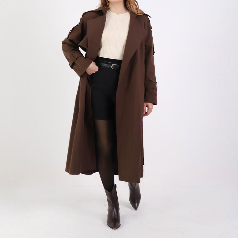 بارانی زنانه‌ بلند کتان کجراه موانا (Moana) سین استایل