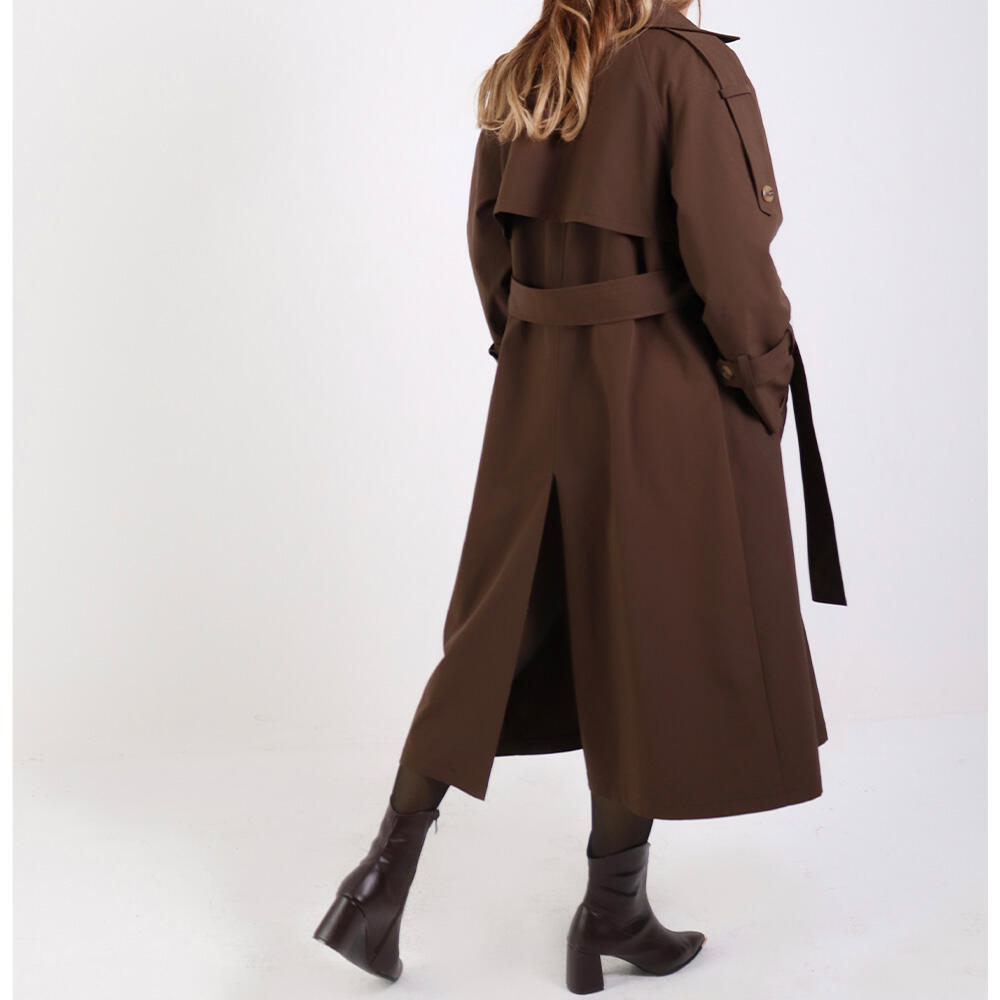 بارانی زنانه‌ بلند کتان کجراه موانا (Moana) سین استایل