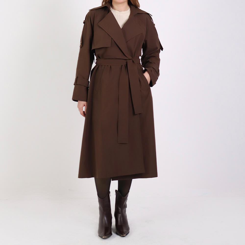 بارانی زنانه‌ بلند کتان کجراه موانا (Moana) سین استایل