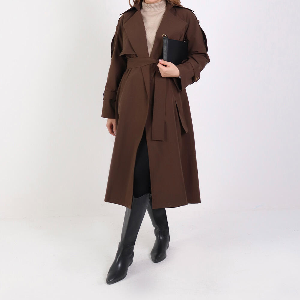 بارانی زنانه‌ بلند کتان کجراه موانا (Moana) سین استایل