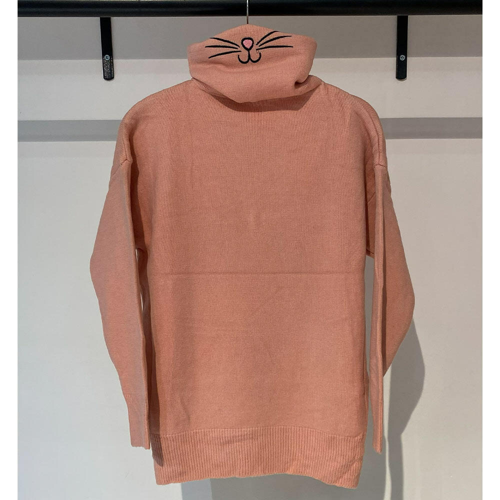 بافت زنانه یقه اسکی صورتی طرح گربه Fall 62