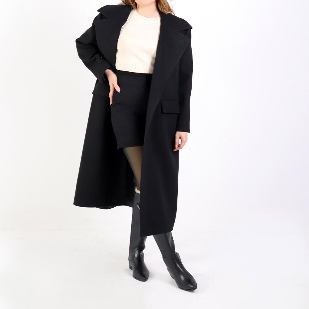 پالتو زنانه بلند فوتر مشکی کانتس (Contess) سین استایل