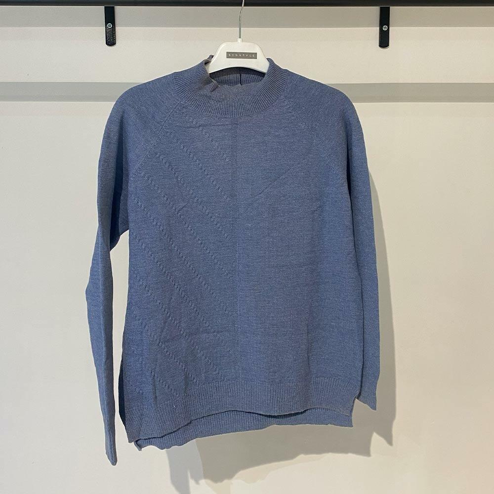 بافت زنانه یقه ایستاده آبی Fall 57