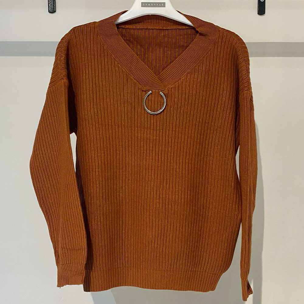 بافت زنانه آجری با اکسسوری حلقه Fall 50