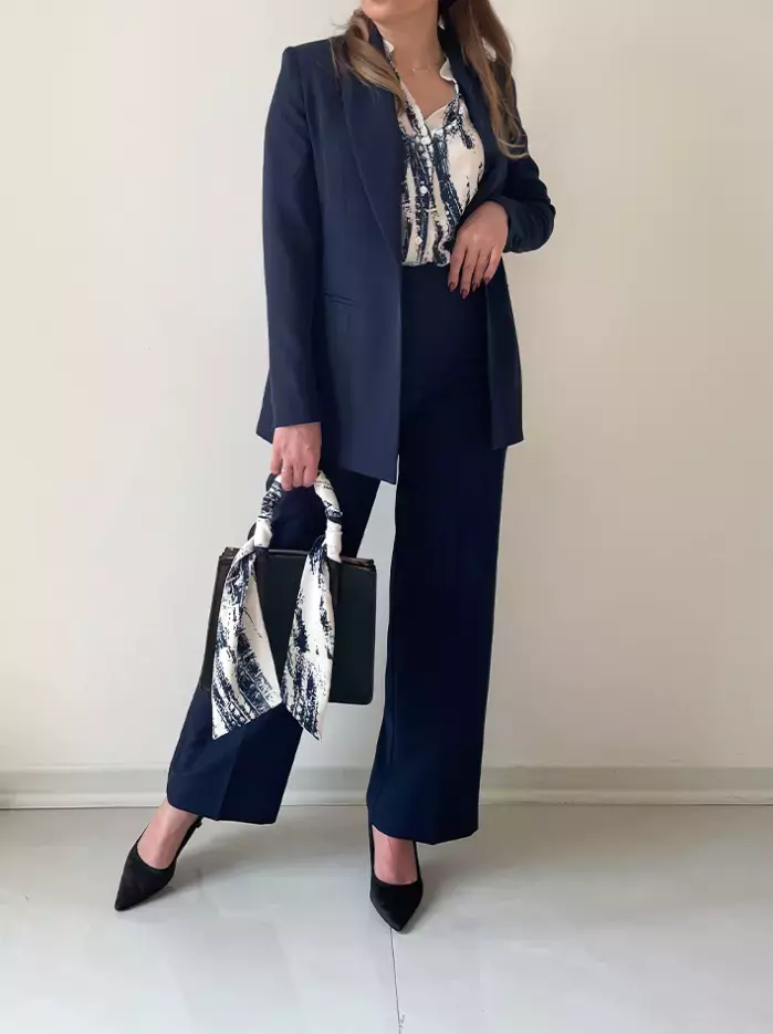 ست سه تکه کت و شلوار و شومیز سرمه‌ای دیواین (Devine) 5553