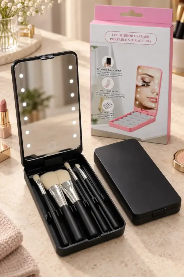 پک آینه LED دار و ست 5 عددی براش (Portable)