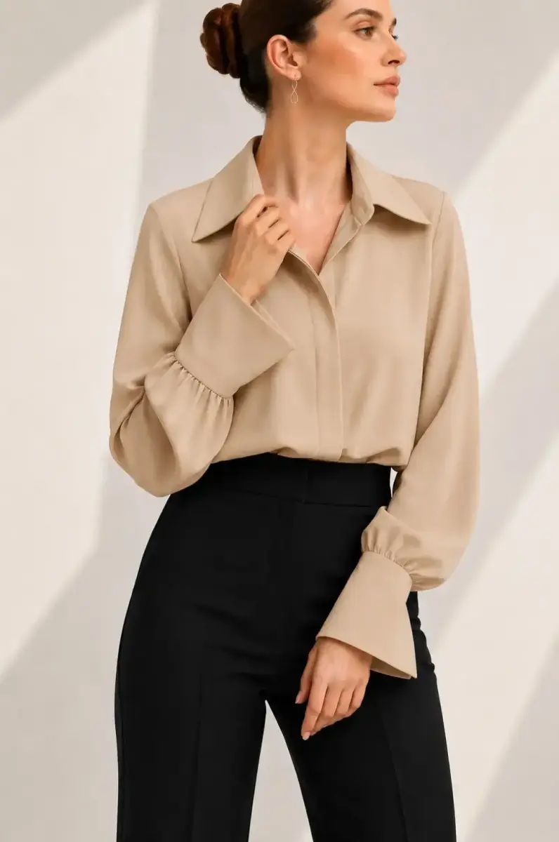 شومیز زنانه کرپ یقه پایه دار کریستینا (Cristina) سین استایل
