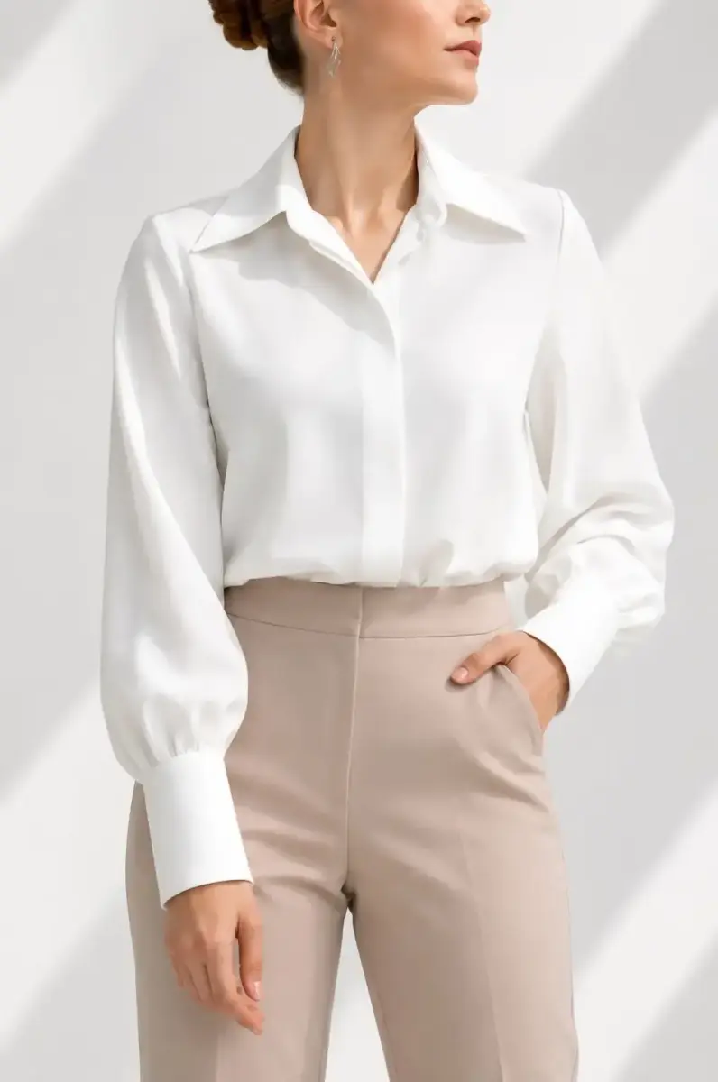 شومیز زنانه کرپ یقه پایه دار کریستینا (Cristina) سین استایل
