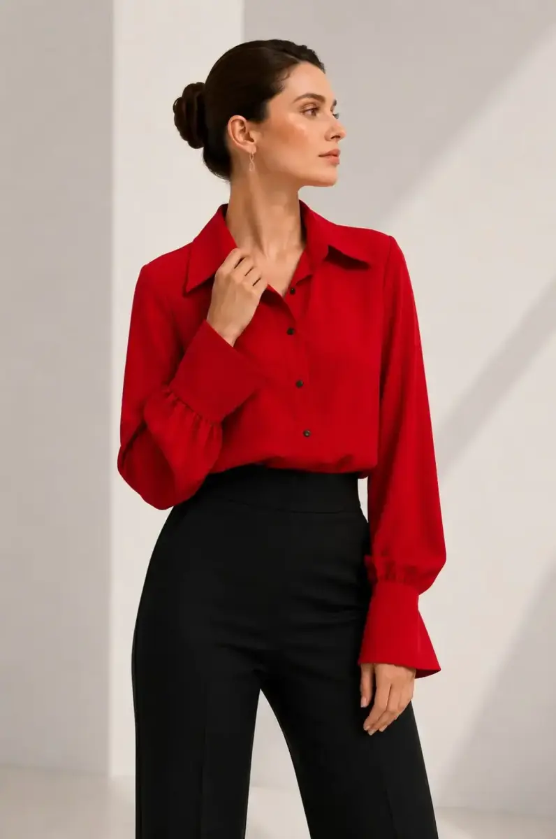 شومیز زنانه کرپ یقه پایه دار کریستینا (Cristina) سین استایل
