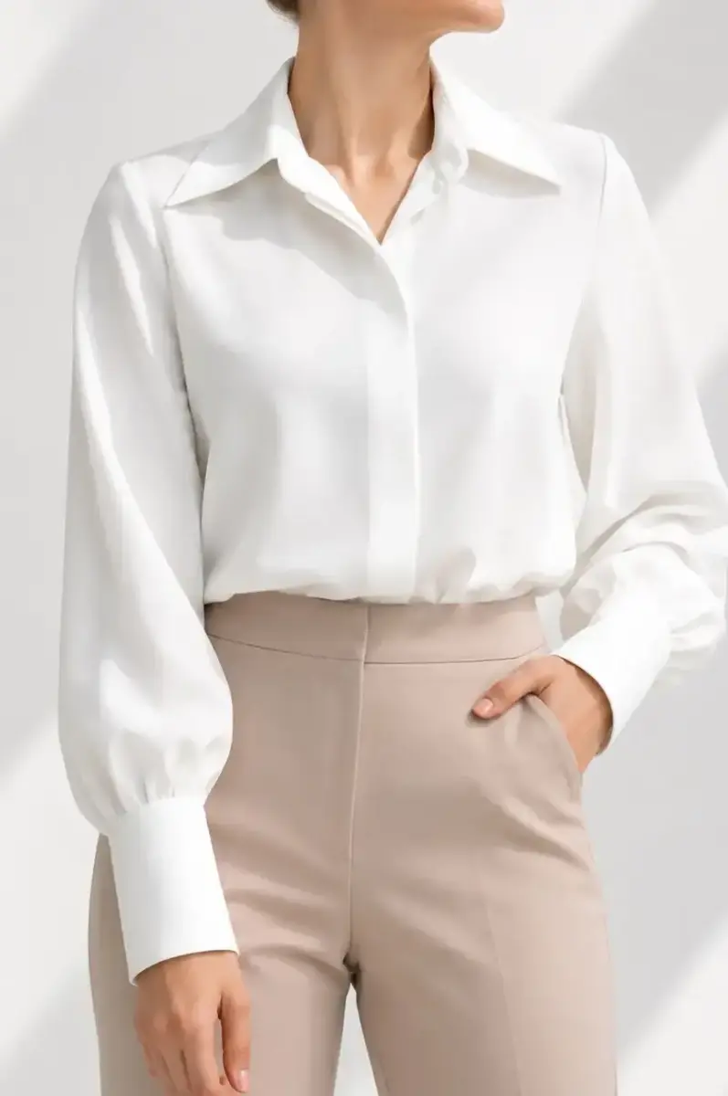 شومیز زنانه کرپ یقه پایه دار کریستینا (Cristina) سین استایل