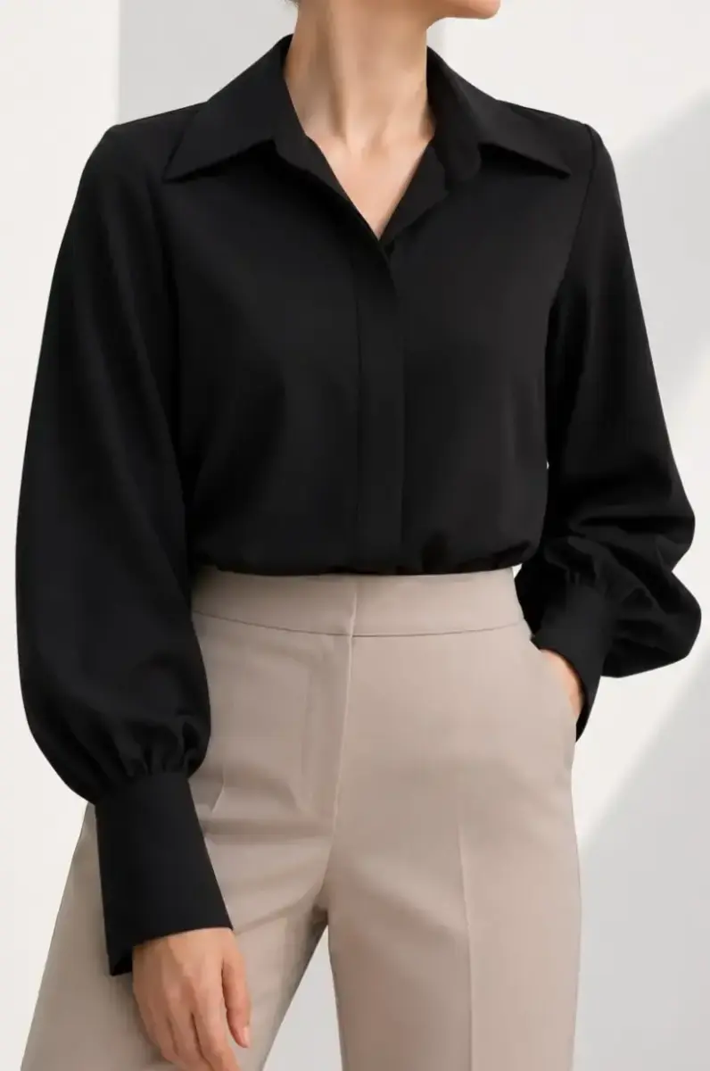 شومیز زنانه کرپ یقه پایه دار کریستینا (Cristina) سین استایل